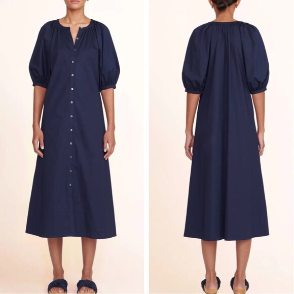 NWT STAUD Vincent Midi Dress XSmall/M/L Navy Blue Causal Quiet Lux - Picture 1 of 6